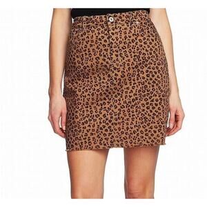 CECE NEW $98 Leopard Print Straight Twill Skirt in Brown Size 14